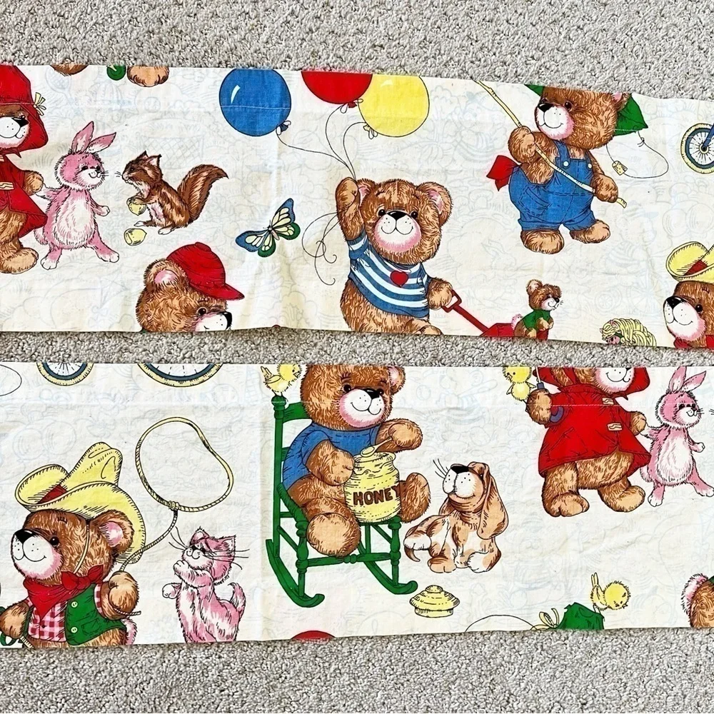Vintage Cranston Teddy Bear Valances Western Honey Bird Blue Red Woodland Set 2x